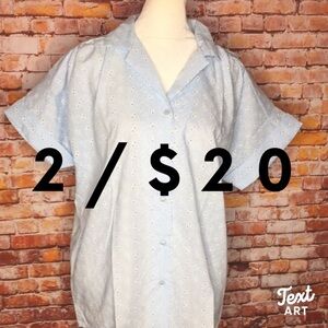 Vintage Haband Blue Eyelet Short Sleeved Button Down Shirt